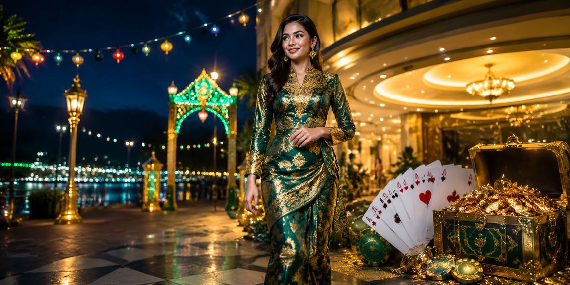 Suasana hiburan dan pertaruhan bergaya Melayu semasa Hari Raya di Malaysia menggambarkan budaya pertaruhan tempatan